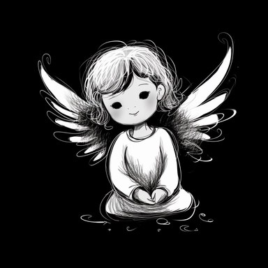 sketch clipart of cute angel, hd, white on black background, spaced out,--ar 3:2