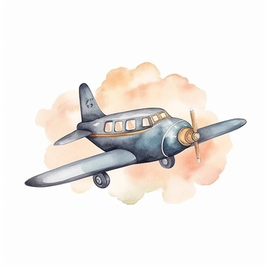 airplane, watercolor, doodle,fable, child book, clip art, transparent background, 300 dpi, nursery illustration, minimalist, vector illustration, optimistic -