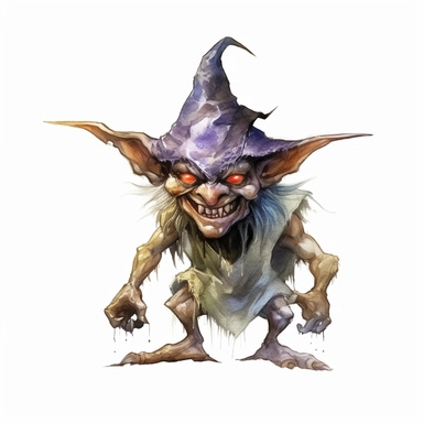 watercolor dark fantasy mystic evil goblin clipart, hd 4k, detailed, focused, isolated on white background