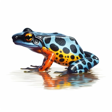 south american poison dart frog swimming in water, scales, clipart, white background, realistic painting