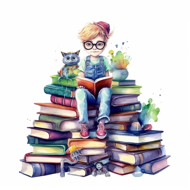 Watercolor Bookworm Life Clipart, isolated on white background