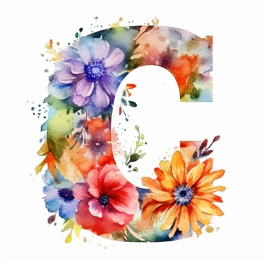 watercolor letter C with colorful flowers clipart, single clipart, high resolution, vibrant colors, 8k