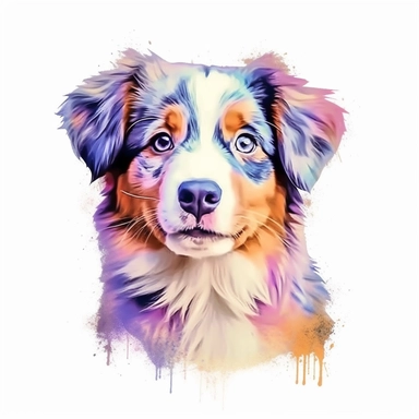kawai cute dog australian shepherd on white background, pastel color, clipart, delightful color, seperated element, 32k,--v 5.1