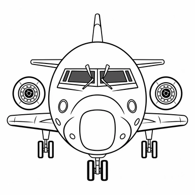 coloring page for kids of airplane, white neutral background, clean line art, low details , 1,5px thick black lines, simple clipart. simple