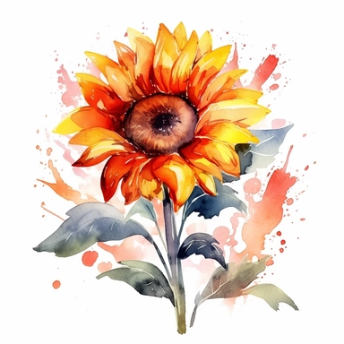 watercolor colorful clipart of a blooming sunflower, hd, on white background