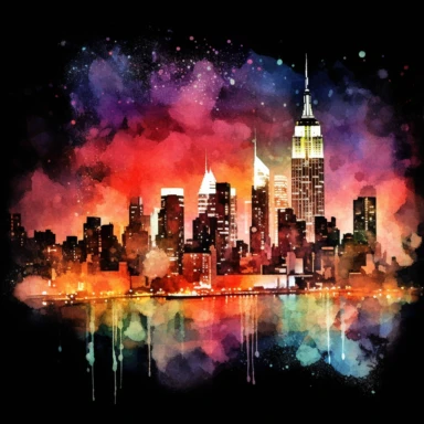 watercolor, clipart, image of the New York Skyline at night AR 3:2