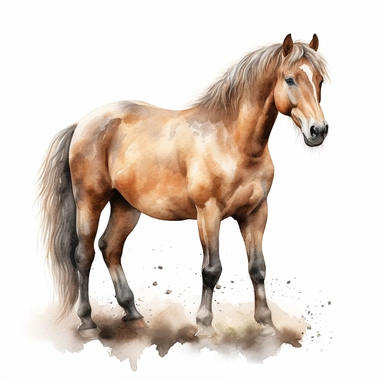 isolated clipart, cute horse, highly realistic, flickr, watercolorist, uhd image, multi-layered mixed media