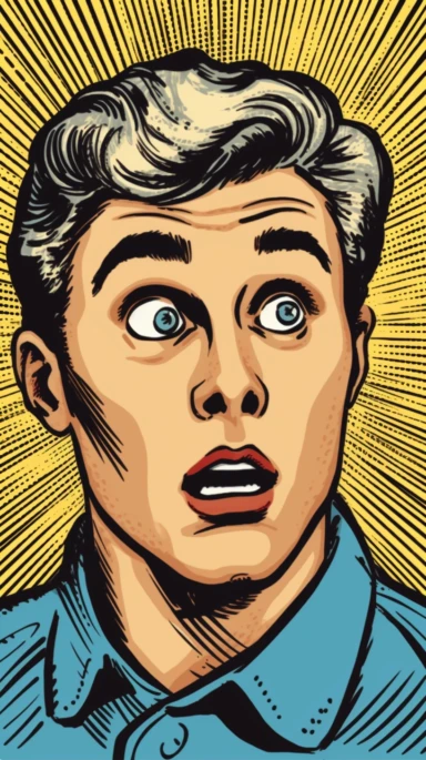 cartoon [surprised man], shocked transparent background png clipart, in the style of kurt wenner, jeff legg, sophie anderson, stock photo, captivating, reading a shocking news