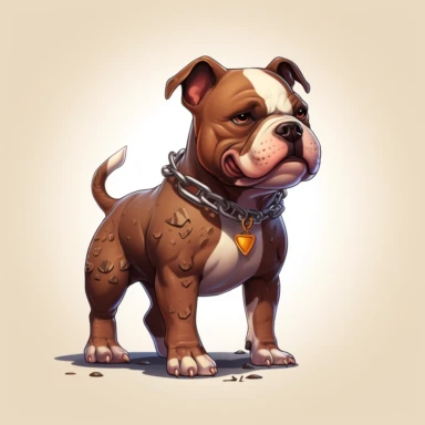 AMERICAN BULLY CLIPART, CARTOON, VECTOR, STRONG DOG, MUSCLE, AMERICAN BULLY MINI, EXOTIC BULLY, color dog chocolate and white ASPHALT, ULTRA RESOLUTION , 4k, high resolution, 3d