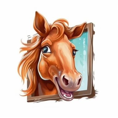 Cute Beautiful Happy Face Funny Horse Outside The Window Sublimation Clipart, Cartoon, hyper realistic, intricate detail, illustration style, high solution, on the white background