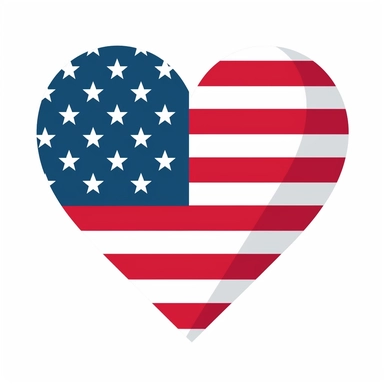heart with american flag, clip art, flat vector style, white background