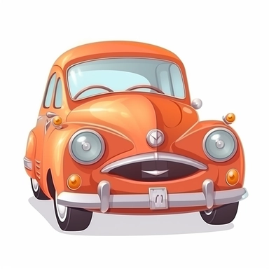 fantasy happy cute classic car mamal face, cartoon, clipart, mascot, isolated on white background