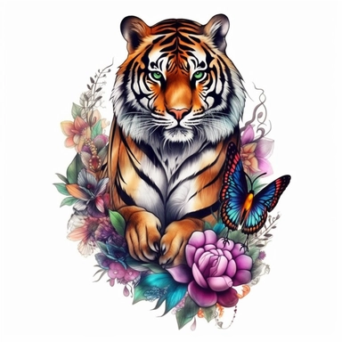 Watercolor colorful on the ocean birds flower tiger on the forest Sublimation Clipart desert cartoon t-shirt graphic, vector,contour, isolated on a white background
