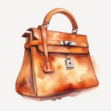 watercolor Hermes bag Kelly model clipart, no background, 4K