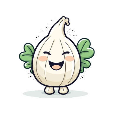 cute Garlic, happy and smiling, bold line, clipart, sticker, white background, no shadow, 8k detail