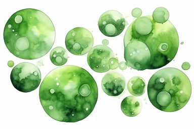 Watercolor, Green algae (Chlamydomonas), clipart, hd, on a white background, spaced out