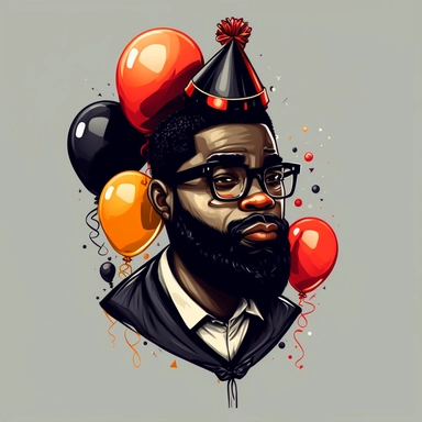 Black Men, birthday, Cartoon, balloons, plain background, men, crown, clipart, 8k, beard, glasses