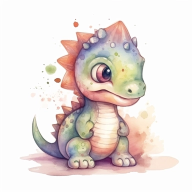 cute fantastical dinosaur clipart, semi watercolor style, isolated on white background, clear background separation, clear sharp, no text, no watermark