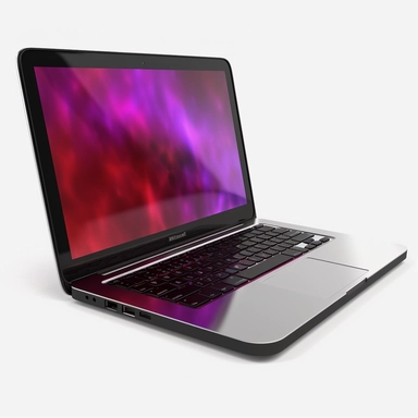 3d model of macbook, black+red+silver+purple, clipart, white background