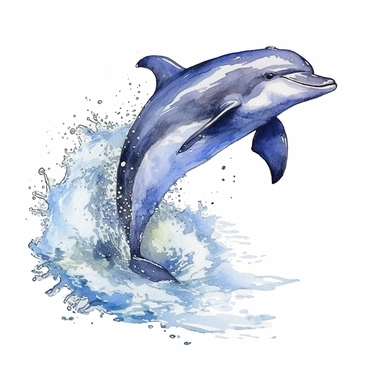 a Dolphin Jumping out of Water in the style of watercolour clipart with detailed brush strokes