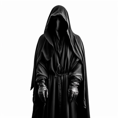 DEATH APPARENT IN BLACK CLOTHES WITHOUT A FACE SCARY CLIPART ON A WHITE BACKGROUND