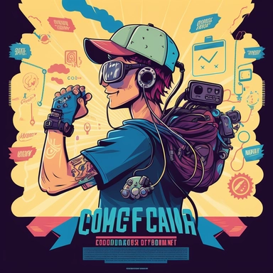Game Developer, programmer, coding bootcamp, workshop, vr headset, gauges, virtual reality, poster, vector, 2d illustration, clipart, few colors