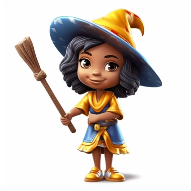 cute semi-realistic 3d Brazilian girl wizard clipart, isolated on white background