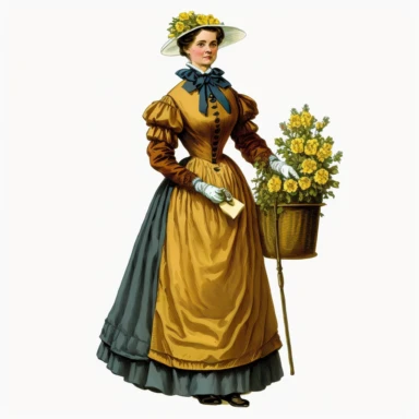 a victorian housekeeper full body clipart small yellow rose clipart white background