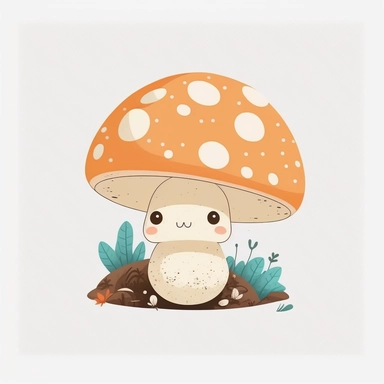 woodland mushroom, archive illustration, cute, white background, clipart