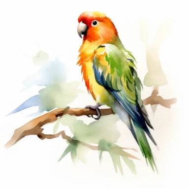 peach-faced lovebird,watercolor painting by JOHN SINGER SARGENT, clipart, white background