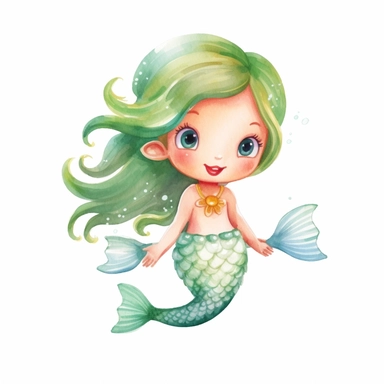 Super cute baby mermaid with fish tail clipart, white background