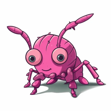 2d pink bubblegum grasshoper monster mutant on white background drawing in microsoft paint , no shadow, flat picture, clipart