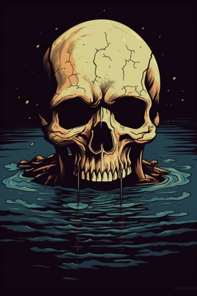 skull rising from the dark mud, art by Jamie Hewlett, vectorized minimalism clipart, ultrasharp, hq 4K