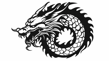 minimalist chinese dragon, simplified, iconographic symbolism, clipart in coloring page style, black and white, white background