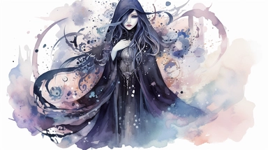 Enter a world of dark fantasy with captivating watercolor clipart featuring a mysterious magic girl. Picture a young sorceress cloaked in shadows, her eyes glowing with arcane power. Her flowing robes, adorned with intricate patterns and symbols, blend seamlessly with the ethereal and enchanting atmosphere surrounding her. The watercolor medium adds a touch of whimsy and unpredictability to the artwork, with its vibrant colors and subtle textures. This clipart is perfect for adding a touch of ma