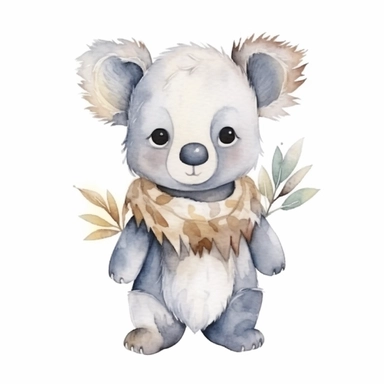 A super-cute tribal koala, watercolor illustration, Perfect for nursery art and children's book illustration style, simple, clipart, single object, white background for removing background