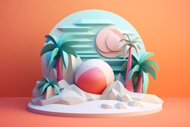 3d abstract summer nature beach object clipart with Gradient Color Overlay Background, minimal, soft color, artistic, high resolution, 8K,