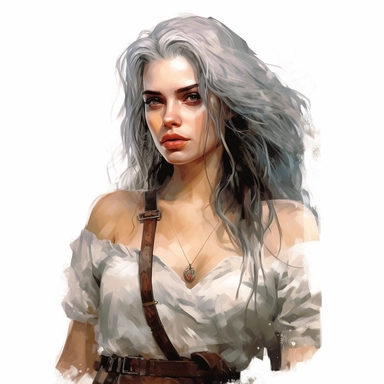 beautiful stunning pretty young woman as Priscilla from The witcher character, paint art style, clipart, white background, superrealistic, one of a kind