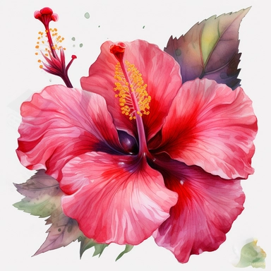 watercolor Hibiscus - Hibiscus flowers are large and colorful, with petals that come in shades of pink, red, and yellow. They are often used in tropical-themed decor and are associated with warm weather and sunny days. vividly bold designs png Full body realistic cartoon in 32K UHD cute. 15 cm thick outline. Black color. There was no shadow on the ground. 8k with realistic watercolors. and detailed illustrations. PNG clipart, transparent white background