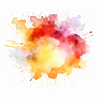 a white background with a colorful drawing of a yellow and orange and gold foil watercolor splatter, in the style of dreamy symbolism, cloudcore, free brushwork, flickr, colorful explosions, aquarrellist, watercolour, clipart, isolated image, white background