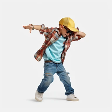 high def photograph clipart vector image with plain white background of a hyper realistic high definition photograph of a kid dabbing. extremely detailed. 35mm lens. 8k. Ultra HD.