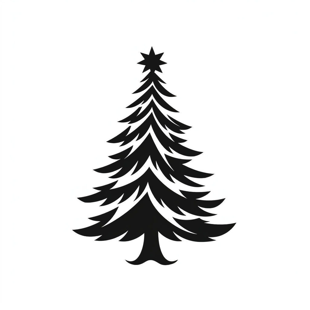 black and white silhouette of a christmas tree icon, clipart style ...