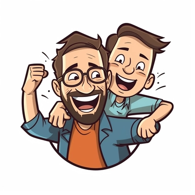 Father and son playing or laughing together, sticker style vector illustration for t - shirt, clipart, white background