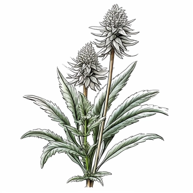 Hawaiian Silversword (Argyroxiphium sandwicense): Draw this distinctive plant with its silvery leaves and large flowering stalk. Pencil and line art in natural colors Clipart, white background.