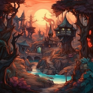 realistic clipart of enchanted curse landscape, digital painting