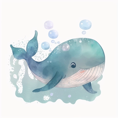 whale, very cute, cartoon, kawaii, watercolor, vector, clipart, 8k