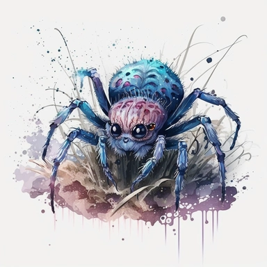 spider, watercolor, clipart, 2d, vector, sticker, cartoon, cute, themed, hd, 8k, 200 dpi