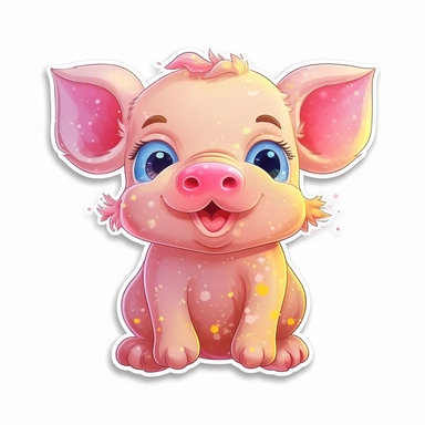 clip art sticker, cheerful piglet, vibrant, on white background