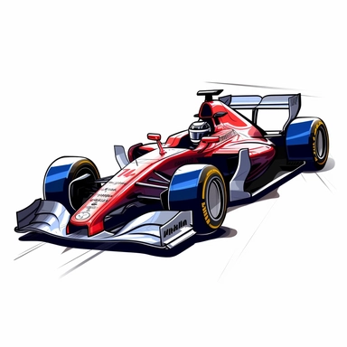 Clipart of the formula one car from Alexander Albon with minimal details, aquarel colored cartoon style with thick borders. Only the car. White background, no floor, no shadow