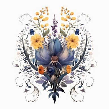 witchy style wildflowers botanical clipart, symmetrical design, decorative motif, folklore